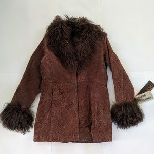 Swede embroidered jacket trimmed w/Mongolian Fur